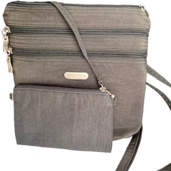 Baggallini Handbags - Baggallini Essential Crossbody With RFID - Gray - 9" x 9" x 2.25"